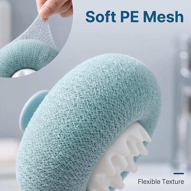 Alt view image 3 of 7 - Bathing Accessories, Bath Loofah Sponge for Women and Men, Sunflower Exfoliating Body Scrubber, Blue Suction Cup Soft Bath Ball