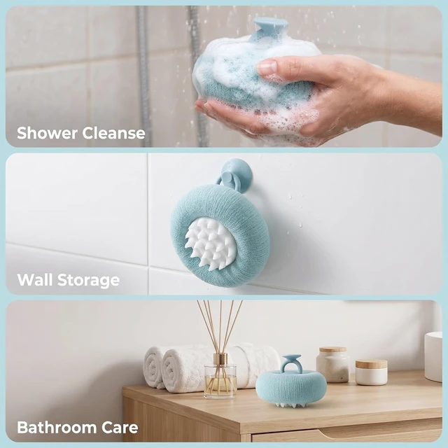 Alt view image 5 of 7 - Bathing Accessories, Bath Loofah Sponge for Women and Men, Sunflower Exfoliating Body Scrubber, Blue Suction Cup Soft Bath Ball