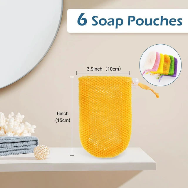 Alt view image 2 of 7 - Set of 6 Hanging Mesh Soap Saver Bags with Drawstring for Shower Body Wash Bar