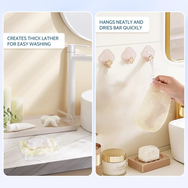 Alt view image 6 of 7 - Set of 6 Hanging Mesh Soap Saver Bags with Drawstring for Shower Body Wash Bar