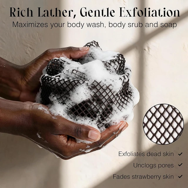 Alt view image 3 of 7 - Exfoliating Body Scrubber Loofah, African Net Sponge Set