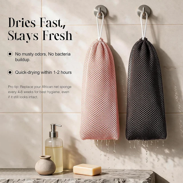 Alt view image 5 of 7 - Exfoliating Body Scrubber Loofah, African Net Sponge Set