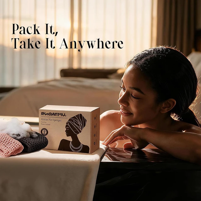 Alt view image 7 of 7 - Exfoliating Body Scrubber Loofah, African Net Sponge Set