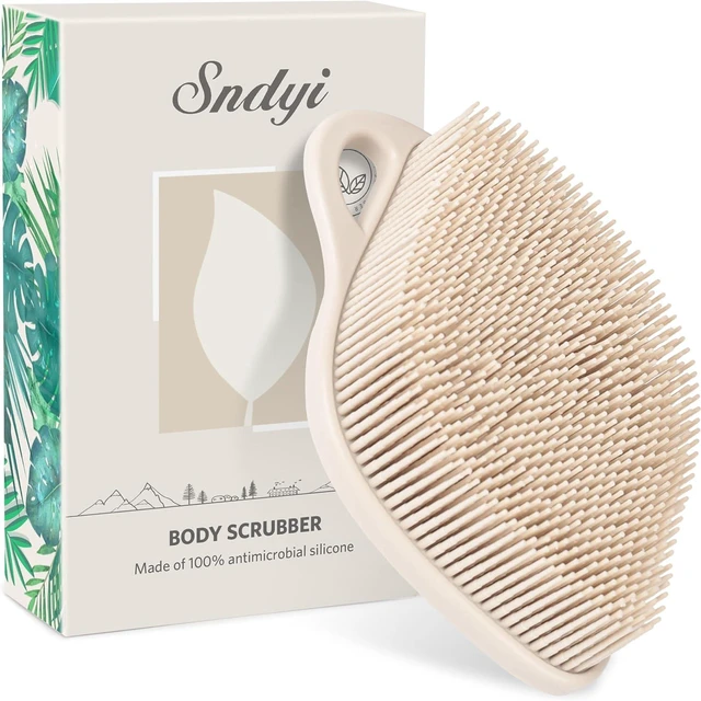 Main image of Leaf Shaped Loofah with Lathering Bristles, Gentle Exfoliating Shower Brush for Sensitive Skin, Silicone Body Scrubber