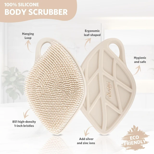 Alt view image 2 of 7 - Leaf Shaped Loofah with Lathering Bristles, Gentle Exfoliating Shower Brush for Sensitive Skin, Silicone Body Scrubber