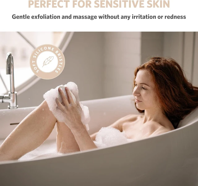Alt view image 5 of 7 - Leaf Shaped Loofah with Lathering Bristles, Gentle Exfoliating Shower Brush for Sensitive Skin, Silicone Body Scrubber