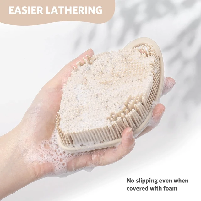 Alt view image 4 of 7 - Leaf Shaped Loofah with Lathering Bristles, Gentle Exfoliating Shower Brush for Sensitive Skin, Silicone Body Scrubber
