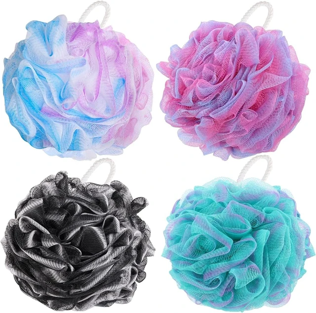 Main image of Set of 4 Mesh Bath Poufs Exfoliating Body Scrubbers Soft Loofah Sponge Balls for Shower Cleansing