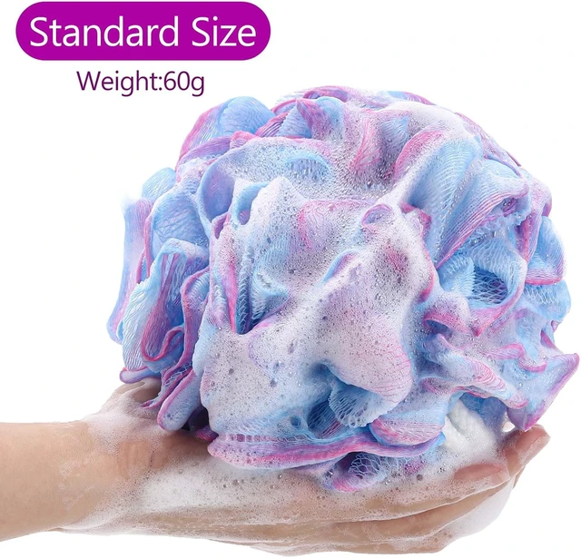 Alt view image 3 of 7 - Set of 4 Mesh Bath Poufs Exfoliating Body Scrubbers Soft Loofah Sponge Balls for Shower Cleansing