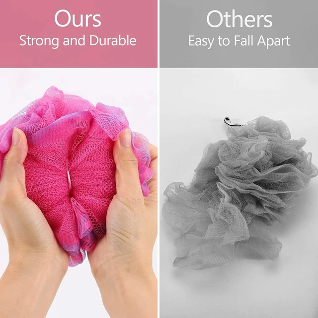 Alt view image 4 of 7 - Set of 4 Mesh Bath Poufs Exfoliating Body Scrubbers Soft Loofah Sponge Balls for Shower Cleansing