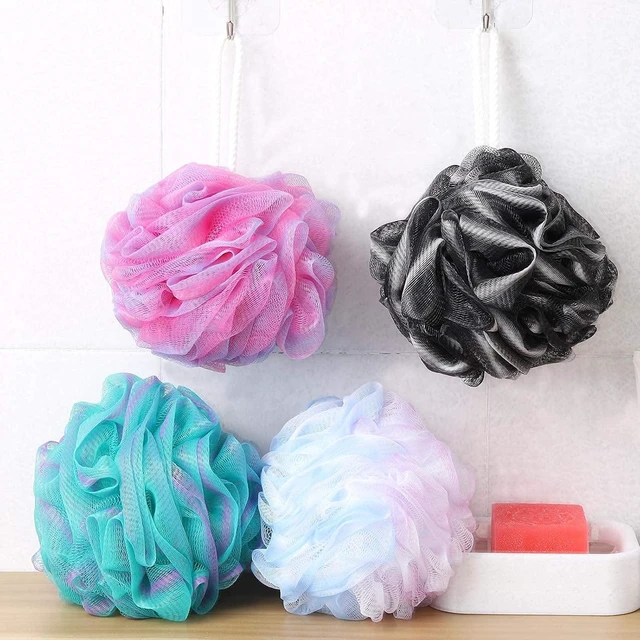 Alt view image 5 of 7 - Set of 4 Mesh Bath Poufs Exfoliating Body Scrubbers Soft Loofah Sponge Balls for Shower Cleansing