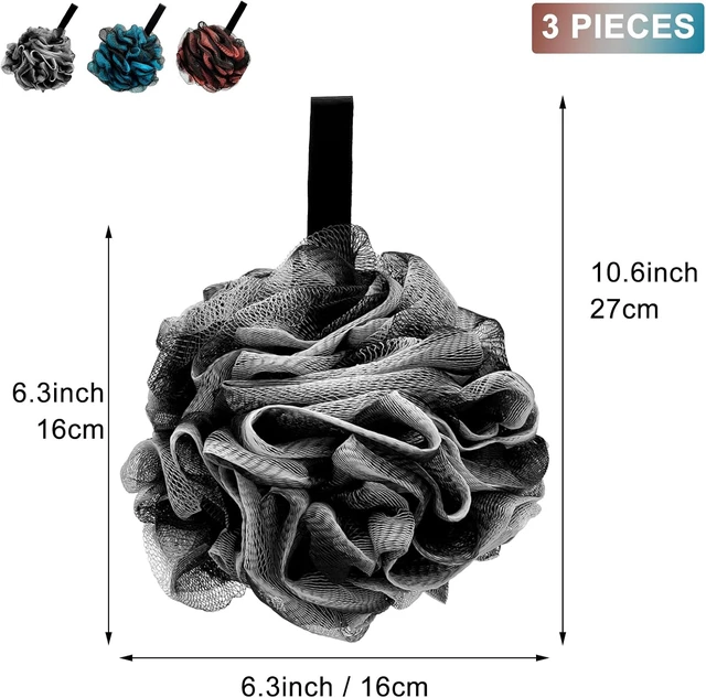 Alt view image 2 of 7 - Pack of 3 for Women and Men, Exfoliating Mesh Pouf Bath Bouquet, Loofah Shower Sponge Body Scrubber