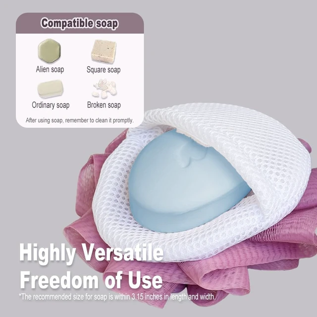 Alt view image 3 of 7 - Gentle Body Scrubber and Soap Saver for Men & Women, Set of 3 Dual-Use Exfoliating Bath Loofahs with Soap Bags
