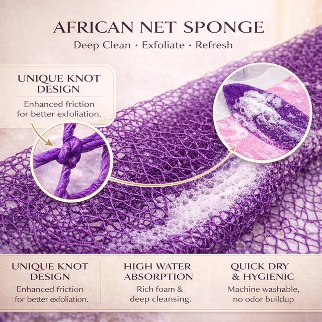Alt view image 4 of 7 - Genuine African Net Sponge Exfoliating Body Back Scrubbing Washcloth