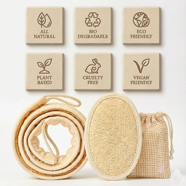 Alt view image 3 of 7 - Natural Loofah Body Scrubber & Shower Exfoliator Set