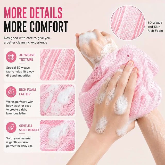 Alt view image 3 of 6 - Gentle Exfoliating Shower Towel for Men & Women, Long Body Back Scrubbing Washcloth