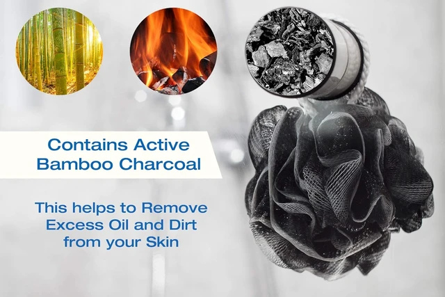 Alt view image 5 of 7 - Removes Oil & Dirt for Smooth Skin, Charcoal Exfoliating Bath Sponge Set - Deep Cleansing Body Scrubber for Men and Women