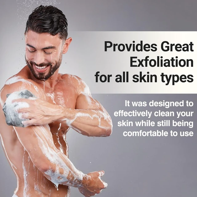 Alt view image 6 of 7 - Removes Oil & Dirt for Smooth Skin, Charcoal Exfoliating Bath Sponge Set - Deep Cleansing Body Scrubber for Men and Women