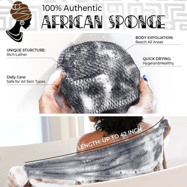 Alt view image 2 of 6 - Genuine African Net Sponge Exfoliating Body Scrubber Bath Loofah Washcloth Back Scrub for Shower