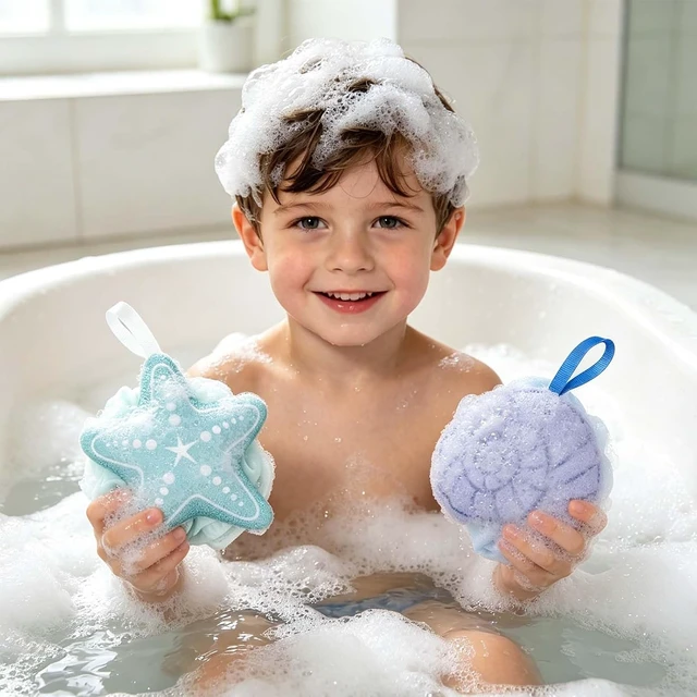 Alt view image 4 of 7 - Ocean Theme Bathroom Accessories, Gentle Exfoliating Body Scrubbers for Women and Men, Coastal Seashell Mesh Bath Poufs