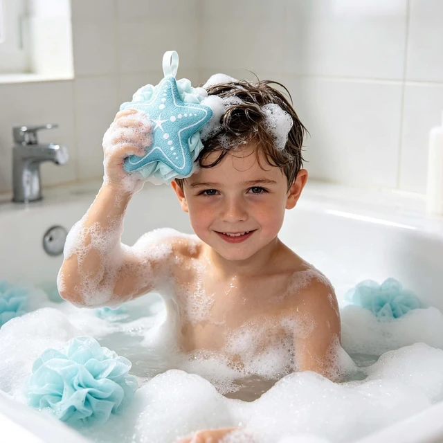 Alt view image 5 of 7 - Ocean Theme Bathroom Accessories, Gentle Exfoliating Body Scrubbers for Women and Men, Coastal Seashell Mesh Bath Poufs