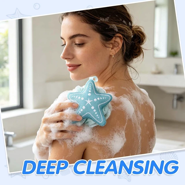 Alt view image 7 of 7 - Ocean Theme Bathroom Accessories, Gentle Exfoliating Body Scrubbers for Women and Men, Coastal Seashell Mesh Bath Poufs