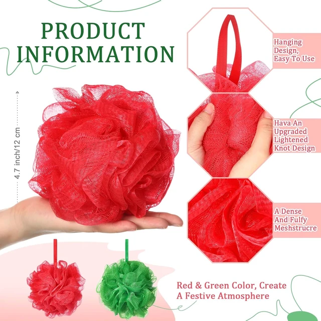Alt view image 2 of 6 - Christmas Mesh Bath Pouf Set Red Green Exfoliating Shower Loofah Sponge Body Scrubber Gift for Women Men