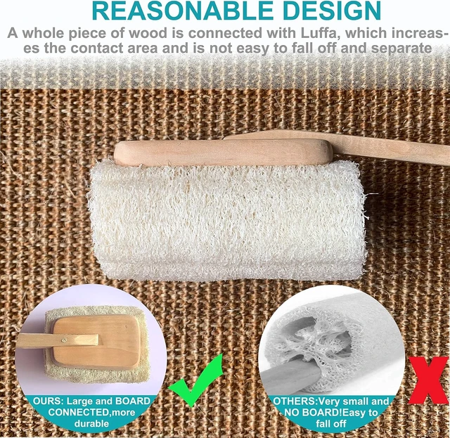 Alt view image 2 of 5 - Natural Luffa Loofah Bath Scrubber with Long Wooden Handle - Body Back Exfoliating Shower Sponge for Men & Women