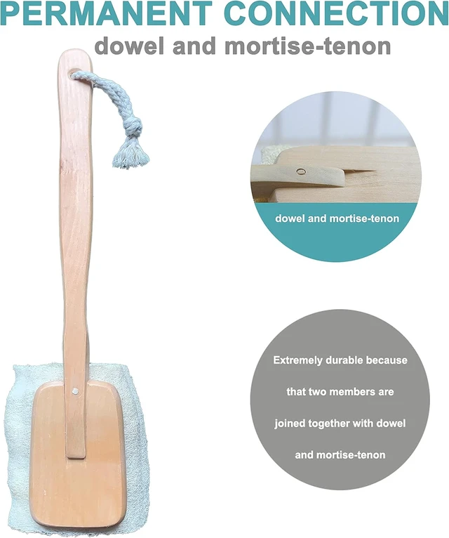 Alt view image 4 of 5 - Natural Luffa Loofah Bath Scrubber with Long Wooden Handle - Body Back Exfoliating Shower Sponge for Men & Women