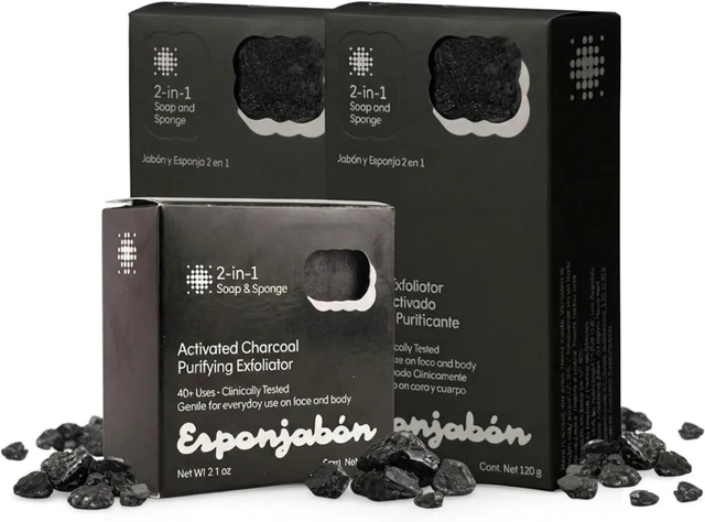 Main image of Body Massage & Exfoliation with Mini Soap Bar Included, T.Taio Charcoal Sponge Soap for Bath Shower Scrubbing