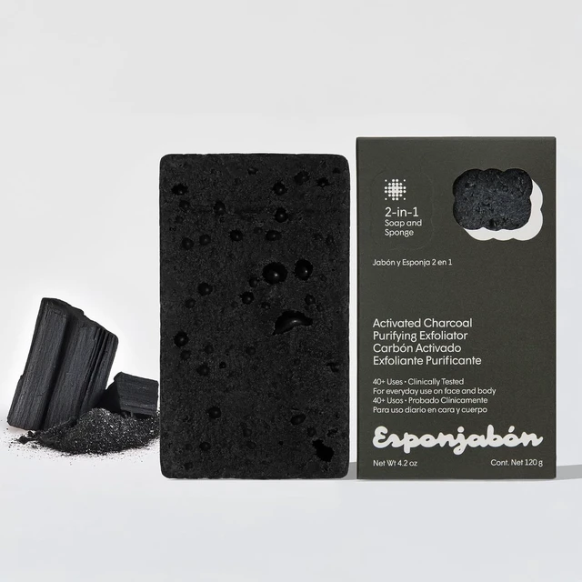 Alt view image 2 of 7 - Body Massage & Exfoliation with Mini Soap Bar Included, T.Taio Charcoal Sponge Soap for Bath Shower Scrubbing