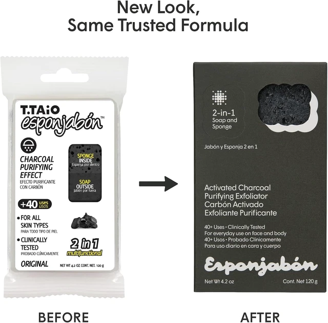 Alt view image 6 of 7 - Body Massage & Exfoliation with Mini Soap Bar Included, T.Taio Charcoal Sponge Soap for Bath Shower Scrubbing