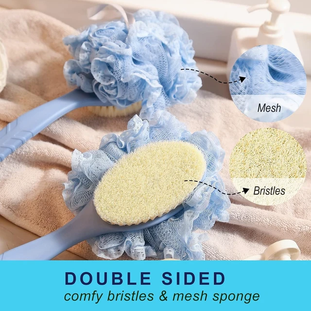 Alt view image 2 of 5 - Curved Long Non-Slip Handle Back Brush for Skin Exfoliation and Massage, Second Generation Bath Body Scrubber with Loofah and Bristles