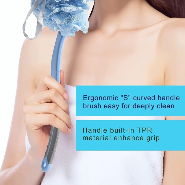 Alt view image 4 of 5 - Curved Long Non-Slip Handle Back Brush for Skin Exfoliation and Massage, Second Generation Bath Body Scrubber with Loofah and Bristles