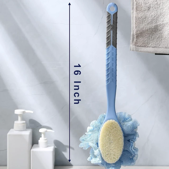 Alt view image 5 of 5 - Curved Long Non-Slip Handle Back Brush for Skin Exfoliation and Massage, Second Generation Bath Body Scrubber with Loofah and Bristles