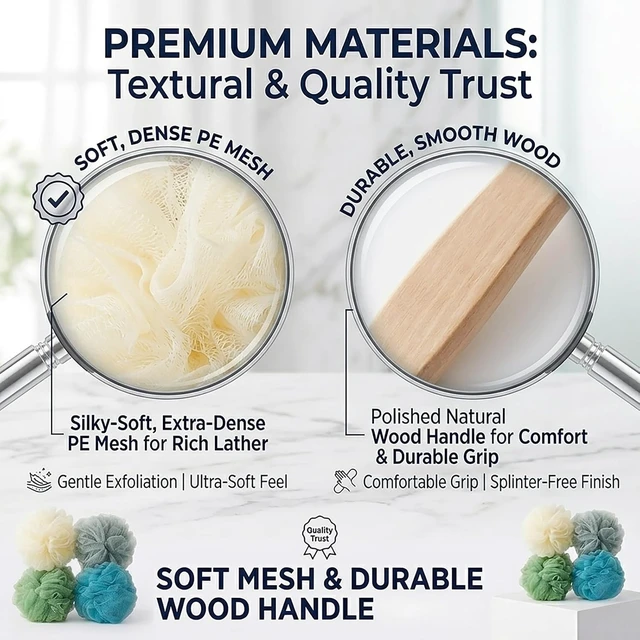 Alt view image 3 of 7 - Large Bath Loofah Sponge Puff Set