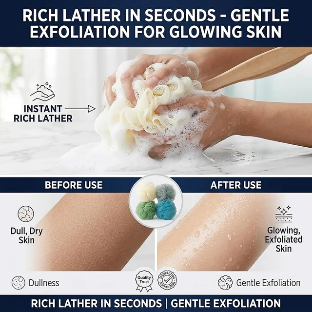 Alt view image 5 of 7 - Large Bath Loofah Sponge Puff Set