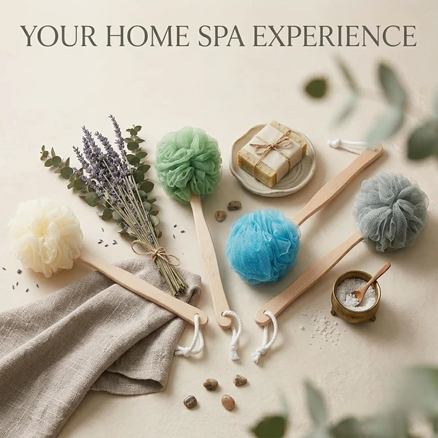 Alt view image 7 of 7 - Large Bath Loofah Sponge Puff Set