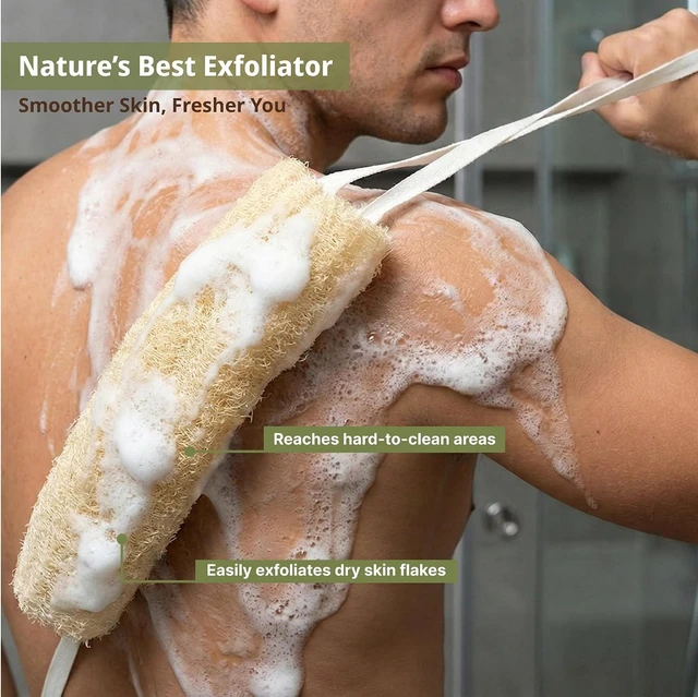 Alt view image 3 of 7 - Organic Luffa Body Exfoliator with Handles - Plant-Based Eco Shower Sponge for Deep Cleaning