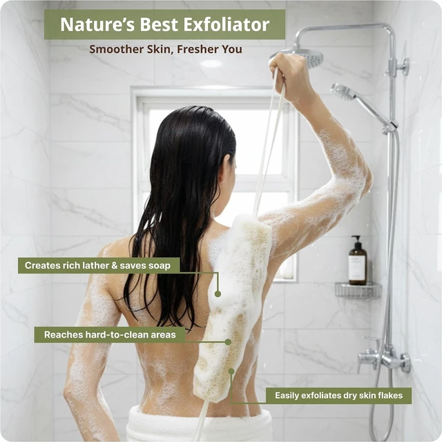 Alt view image 4 of 7 - Organic Luffa Body Exfoliator with Handles - Plant-Based Eco Shower Sponge for Deep Cleaning