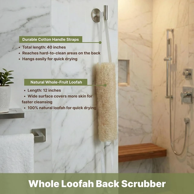 Alt view image 6 of 7 - Organic Luffa Body Exfoliator with Handles - Plant-Based Eco Shower Sponge for Deep Cleaning