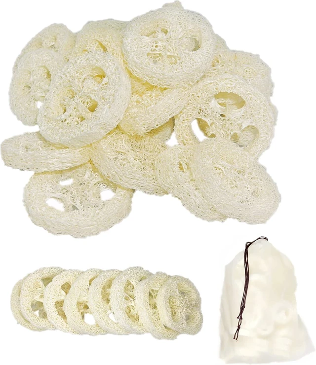 Main image of DIY Bath Accessories with Storage Bag, Soap Saver Bag Holder, Reusable Exfoliating Sponge Pads, Natural Loofah Rounds for Body Scrubbing