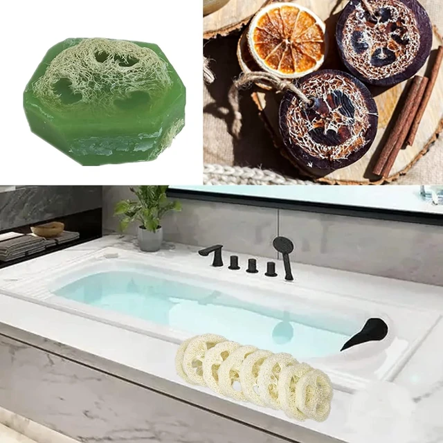 Alt view image 4 of 7 - DIY Bath Accessories with Storage Bag, Soap Saver Bag Holder, Reusable Exfoliating Sponge Pads, Natural Loofah Rounds for Body Scrubbing