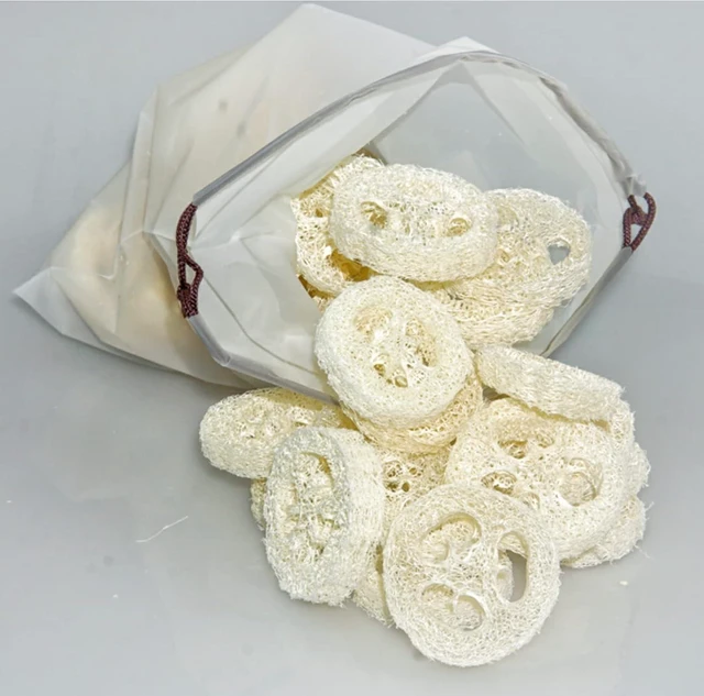 Alt view image 6 of 7 - DIY Bath Accessories with Storage Bag, Soap Saver Bag Holder, Reusable Exfoliating Sponge Pads, Natural Loofah Rounds for Body Scrubbing