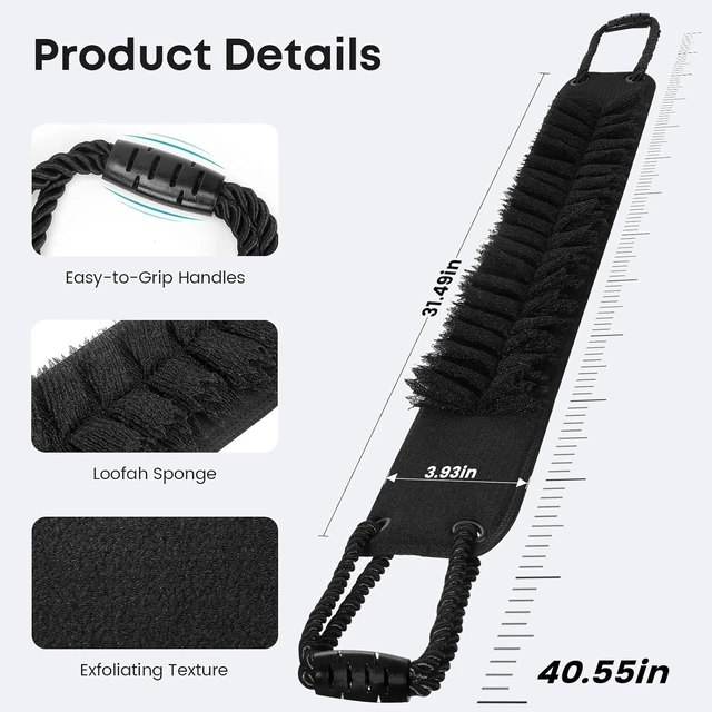 Alt view image 2 of 7 - Long Handle Shower Back Scrubber with Exfoliating Brush for Body Cleaning