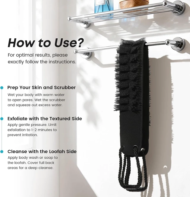 Alt view image 7 of 7 - Long Handle Shower Back Scrubber with Exfoliating Brush for Body Cleaning