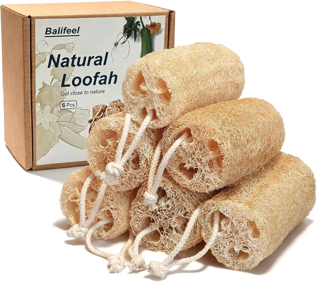 Alt view image 4 of 7 - Eco-Friendly Shower Sponge for Face and Back Skin Cleaning, Organic Natural Luffa Body Scrubber Set for Bath Exfoliation