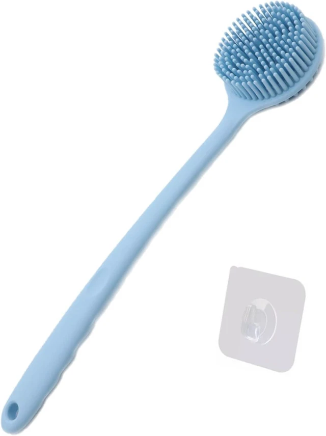 Main image of Soft Exfoliating Body Bath Brush with Hook, Long Handle Silicone Back Scrubber for Shower