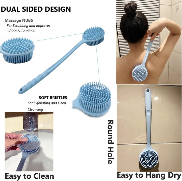 Alt view image 2 of 7 - Soft Exfoliating Body Bath Brush with Hook, Long Handle Silicone Back Scrubber for Shower