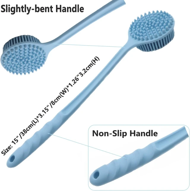 Alt view image 3 of 7 - Soft Exfoliating Body Bath Brush with Hook, Long Handle Silicone Back Scrubber for Shower